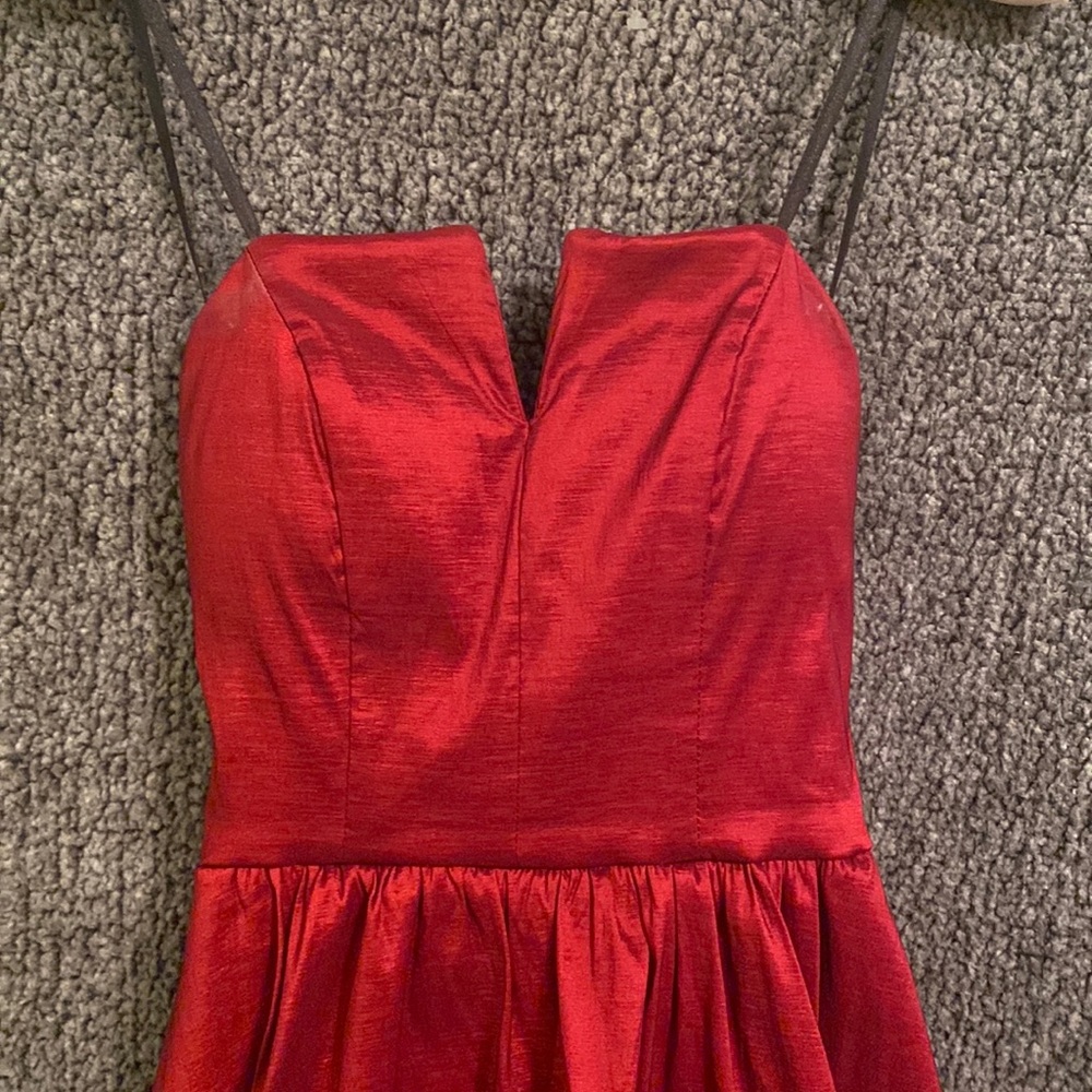 Red Strapless Dress. Short in front-Long in back. Size 3/4.